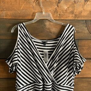 Torrid Black and White Striped V-Neck Top